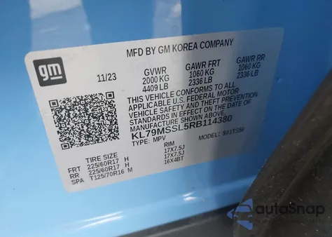 2024 Chevrolet Trailblazer Awd Activ z USA, uszkodzony, nr VIN KL79MSSL5RB114380